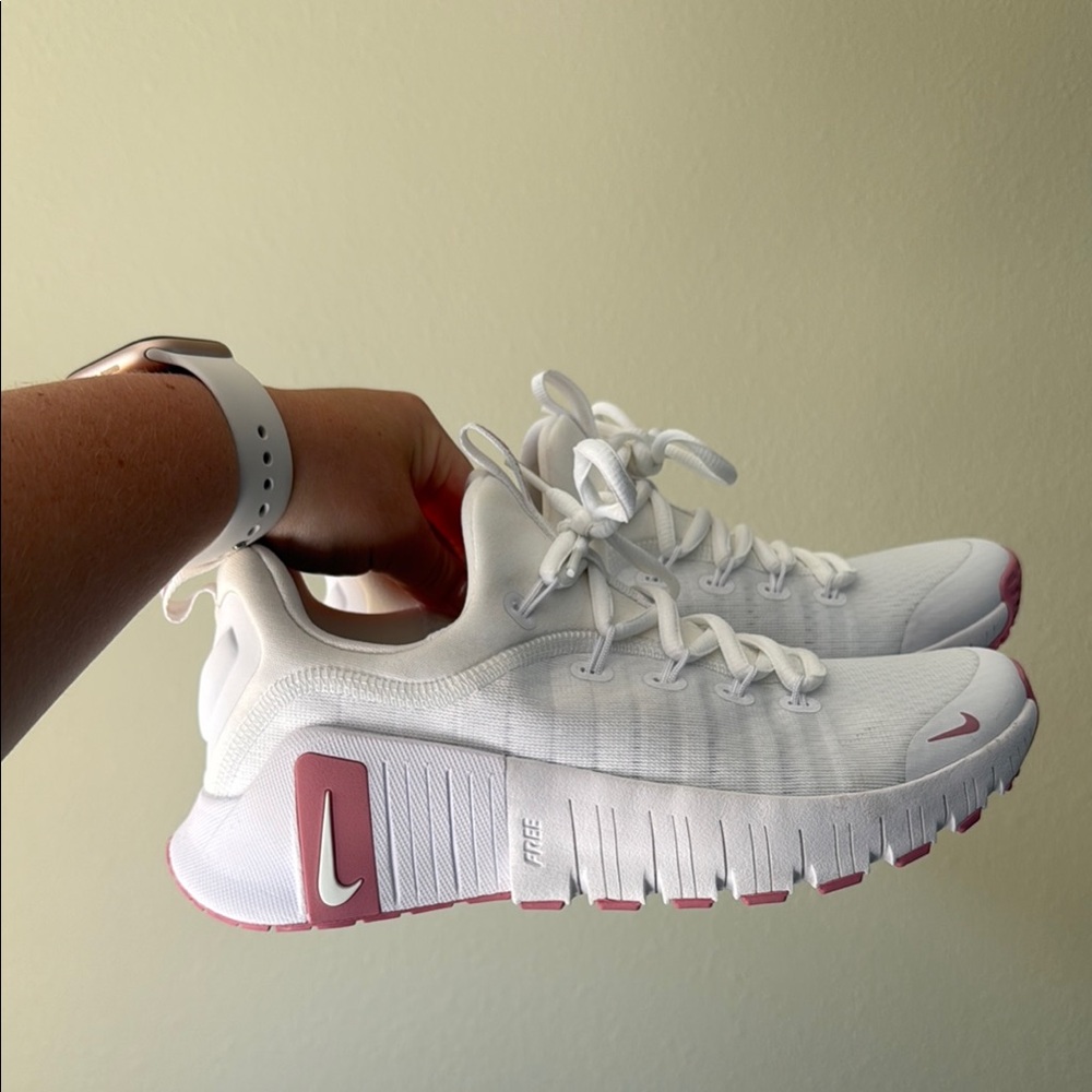 Nike White and Pink Athletic Shoes Modern Mesh Design - Nike Metcons